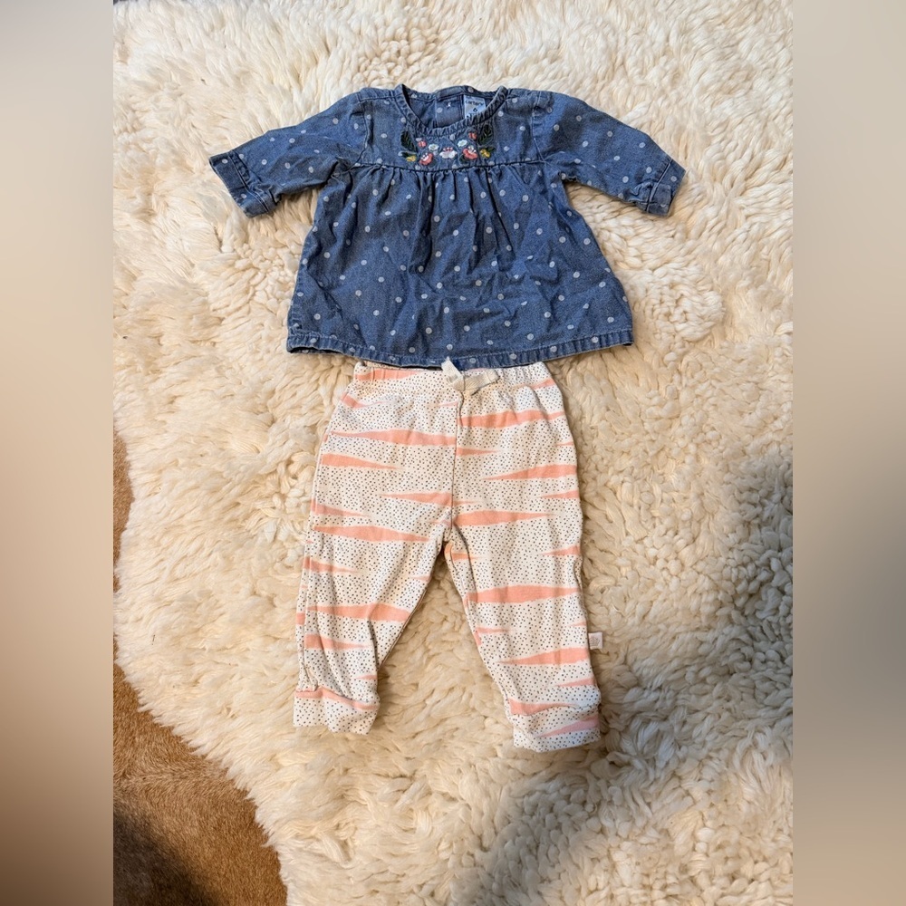 Rosie Pope Denim Blue and Pink Baby Outfit